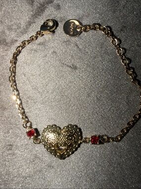 Dior Gold Heart Bracelet Red Stones